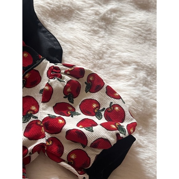 Vintage Fall Holiday  Dress Red Corduroy Red Apple Print Collar Buttons Girls - Picture 14 of 16